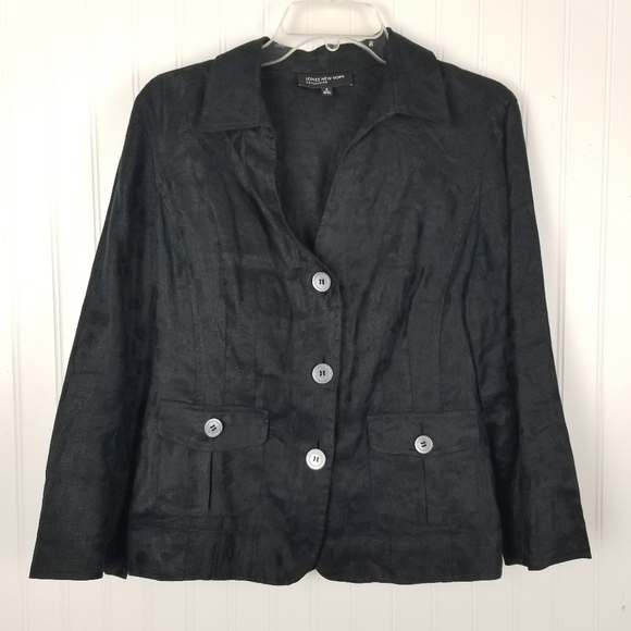 Jones NY Womens 100% Linen Blazer Jacket Size 6 Black Button Breathable Neutral - Picture 9 of 9